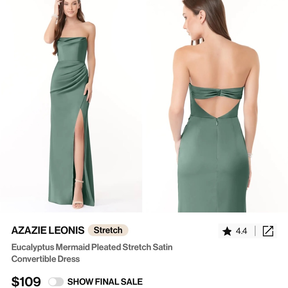 Azazie Green Strapless Gown with Cut Out and Slit